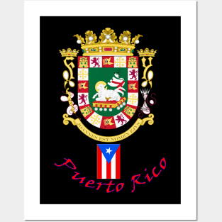 Coat of Arms for Puerto Rico- Red Lettering Posters and Art